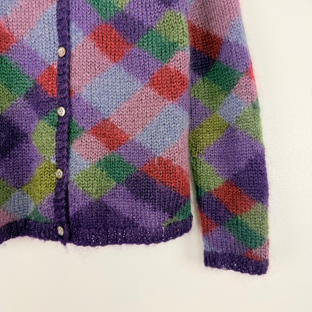 Vtg Talbots Cardigan Sweater Womens L Mohair Blend Hand Knit Argyle Grandmacore - Picture 6 of 16